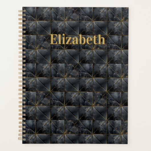 Black Onyx Tiled Pattern Name Monogram Planner (Voorkant)