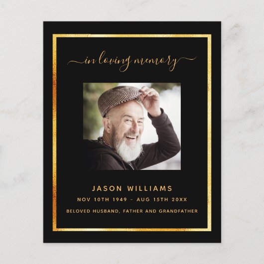 Black or photo élégant programme funéraire (Devant)