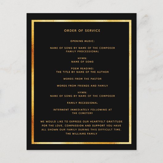 Black or photo rose floral programme funéraire (Dos)