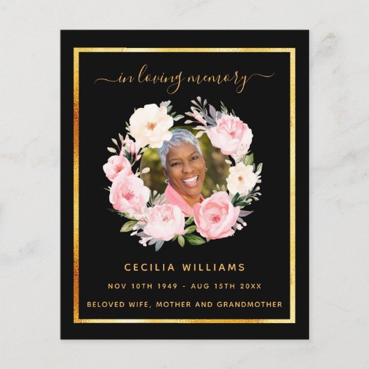 Black or photo rose floral programme funéraire (Devant)