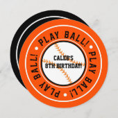 Black & Orange Baseball PLAY BALL Party Invitation (Devant / Derrière)