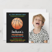 Black Orange Basketball Anniversaire Invitations p (Devant)