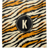 Black Orange Tiger Stripes Pattern Monogram Douchegordijn (Voorkant)