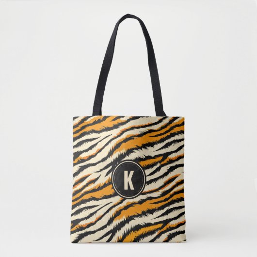 Black Orange Tiger Stripes Pattern Monogram Draagtas (Voorkant)