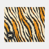 Black Orange Tiger Stripes Pattern Monogram Fleece Deken (Voorkant (Horizontaal))