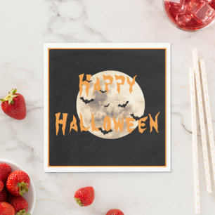 Black Oranje Happy Halloween Moon Bats Servet