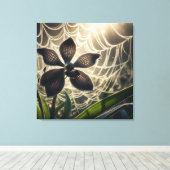 Black Orchid Spiderweb Floral Canvas Afdruk (Insitu (Houten vloer))