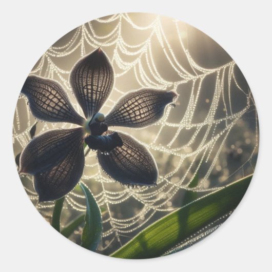 Black Orchid Spiderweb Floral Ronde Sticker (Voorkant)