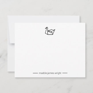 Black Origami Paper Swan Crane Stationery Notitiekaartje