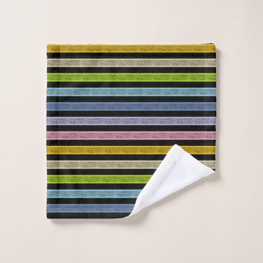 Black Outlined Stripes Pastel Rainbow (Gant de toilette)