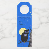 Black Owl Tree Branch Gele maan Sterren Blauwe Hem Flessenhanger (Voorkant)