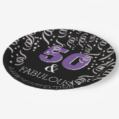 Black Paars 50 Fabulous Happy 50th Birthday Party Papieren Bordje (Gekanteld)