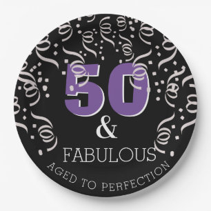 Black Paars 50 Fabulous Happy 50th Birthday Party Papieren Bordje