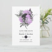 Black Paars en Silver Floral Gothic Wedding Save The Date (Staand voorkant)