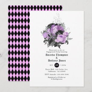 Black, Paars en Silver Gothic Engagement Party Kaart