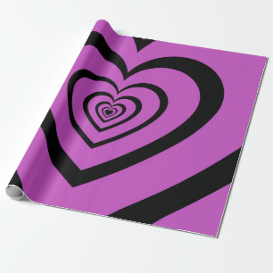 Black Paars Hypnotic Heart Love Pattern Cadeaupapier