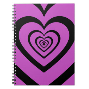 Black Paars Hypnotic Heart Love Pattern Notitieboek