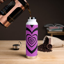 Black Paars Hypnotic Heart Love Pattern Waterfles