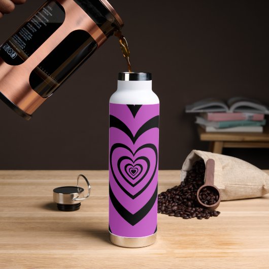 Black Paars Hypnotic Heart Love Pattern Waterfles (Koffie)