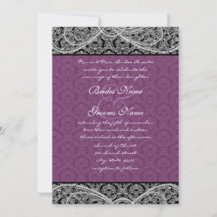 Black Paars Paisley Damask Wedding Invitation Kaart