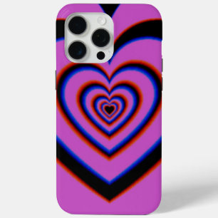 Black Paars Trippy Hypnotic Heart Love Pattern iPhone 15 Pro Max Hoesje