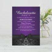 Black & Paarse Bow Bachelorette Party Uitnodigen Kaart (Staand voorkant)