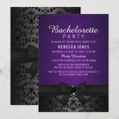 Black & Paarse Bow Bachelorette Party Uitnodigen Kaart (Voorkant / Achterkant)