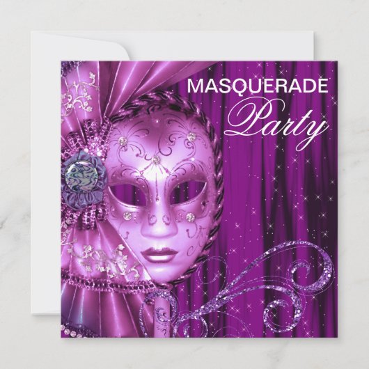 Black Paarse Masquerade Party Kaart (Voorkant)