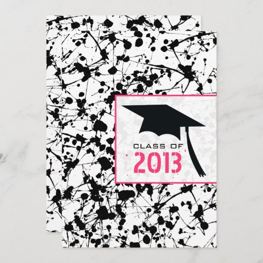 Black Paint Splatter 2013 Afstuderen Uitnodiging (Voorkant / Achterkant)