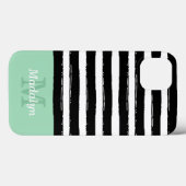 Black Paint Stripes Pattern met Mint Monogram Cas Case-Mate iPhone Case (Achterkant (horizontaal))