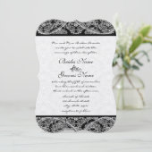 Black Paisley Damask Wedding Invitation Kaart (Staand voorkant)