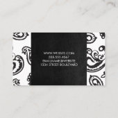 Black Paisley Flower Pattern | Zwart leder Visitekaartje (Achterkant)