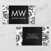Black Paisley Flower Pattern | Zwart leder Visitekaartje (Voorkant / Achterkant)