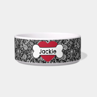 Black Paisley Heart Bone Medium Pet Bowl Voerbakje