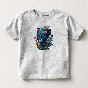 Black Panther Cub met een plons van bloemen Kinder Shirts