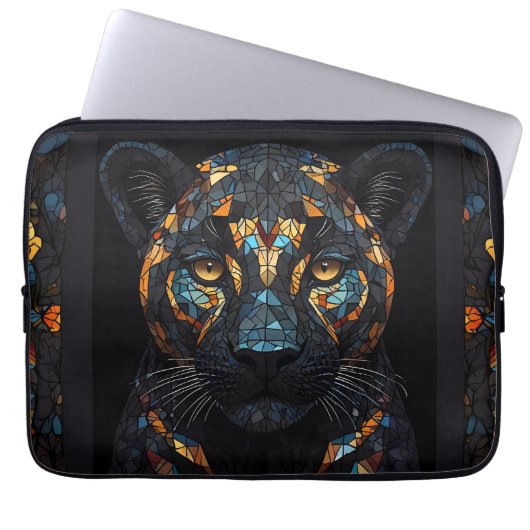 Black Panther Glas in lood Mozaïek Laptop Sleeve (Voorkant)