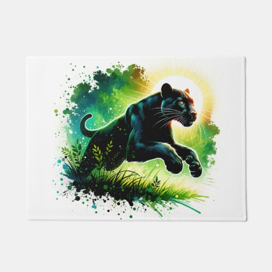 Black Panther met groene omgeving Monogram | Deurmat (Voorkant)