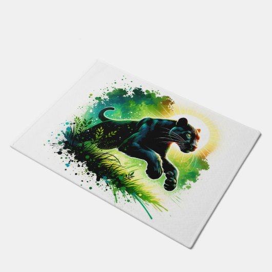 Black Panther met groene omgeving Monogram | Deurmat (Schuin)