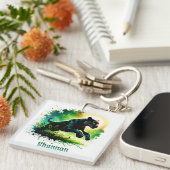 Black Panther met groene omgeving Monogram | Sleutelhanger (Voorkant Rechts)