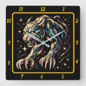 Black Panther Neon Oerwoud uurwerk Vierkante Klok (Voorkant)
