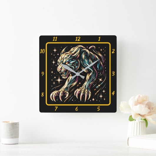 Black Panther Neon Oerwoud uurwerk Vierkante Klok (Huis)