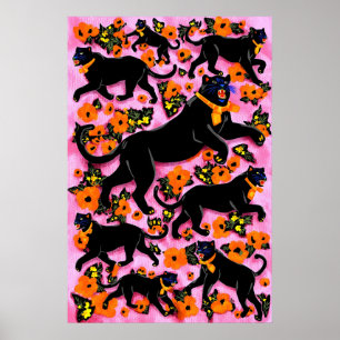 Black Panther Pop Art Print Maximalist Roze Bloem