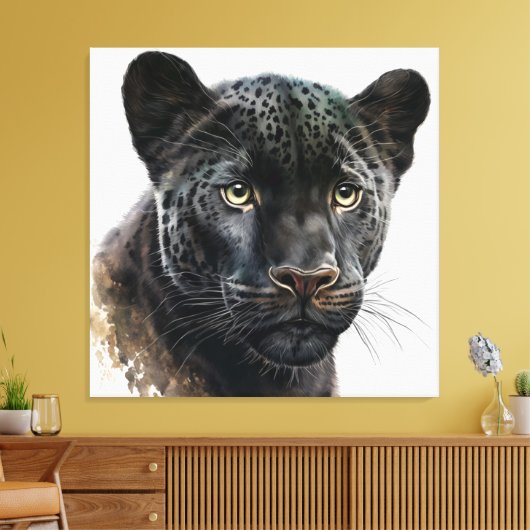 Black Panther Portrait Afbeelding Waterverf Canvas Afdruk (Insitu (Woonkamer))