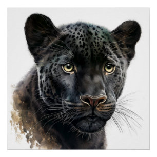 Black Panther Portrait Afbeelding Waterverf Perfect Poster