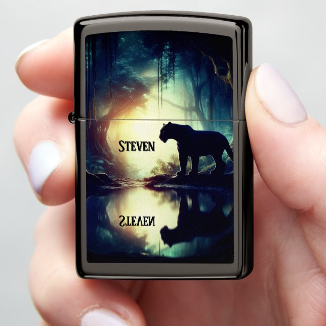 Black Panther Reflected in Water with Name (In Hand)