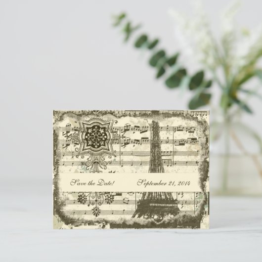 Black Paris Eiffel Tower Music Cream Bewaar de dat Aankondigingskaart (Staand voorkant)