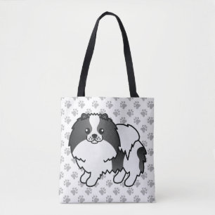 Black Parti-Color Pomeranian Cartoon Dog & Paws Draagtas