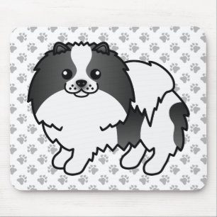 Black Parti-Color Pomeranian Cute Dog & Paws Muismat
