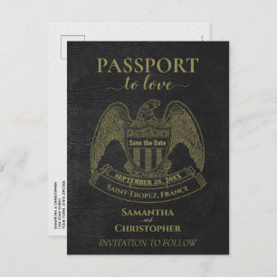 Black Passport Cute Fun Wedding Save the Date Aankondigingskaart