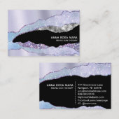 *~* Black Pastel Agate Geode Silver Glitter Glam Visitekaartje (Voorkant / Achterkant)